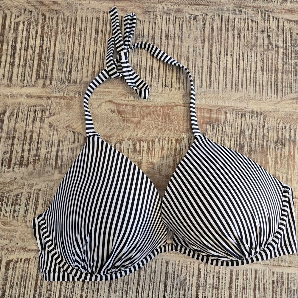 Shade & Shore Black and White Striped Bikini Top